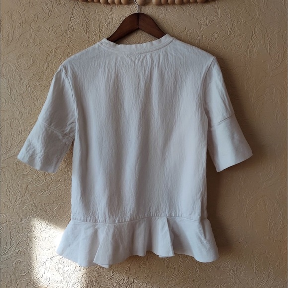 GOEN.J Top White Bell Sleeve Sleeve Cotton Pullover Peplum Ruffle Short Sleeve 6 - Picture 2 of 7